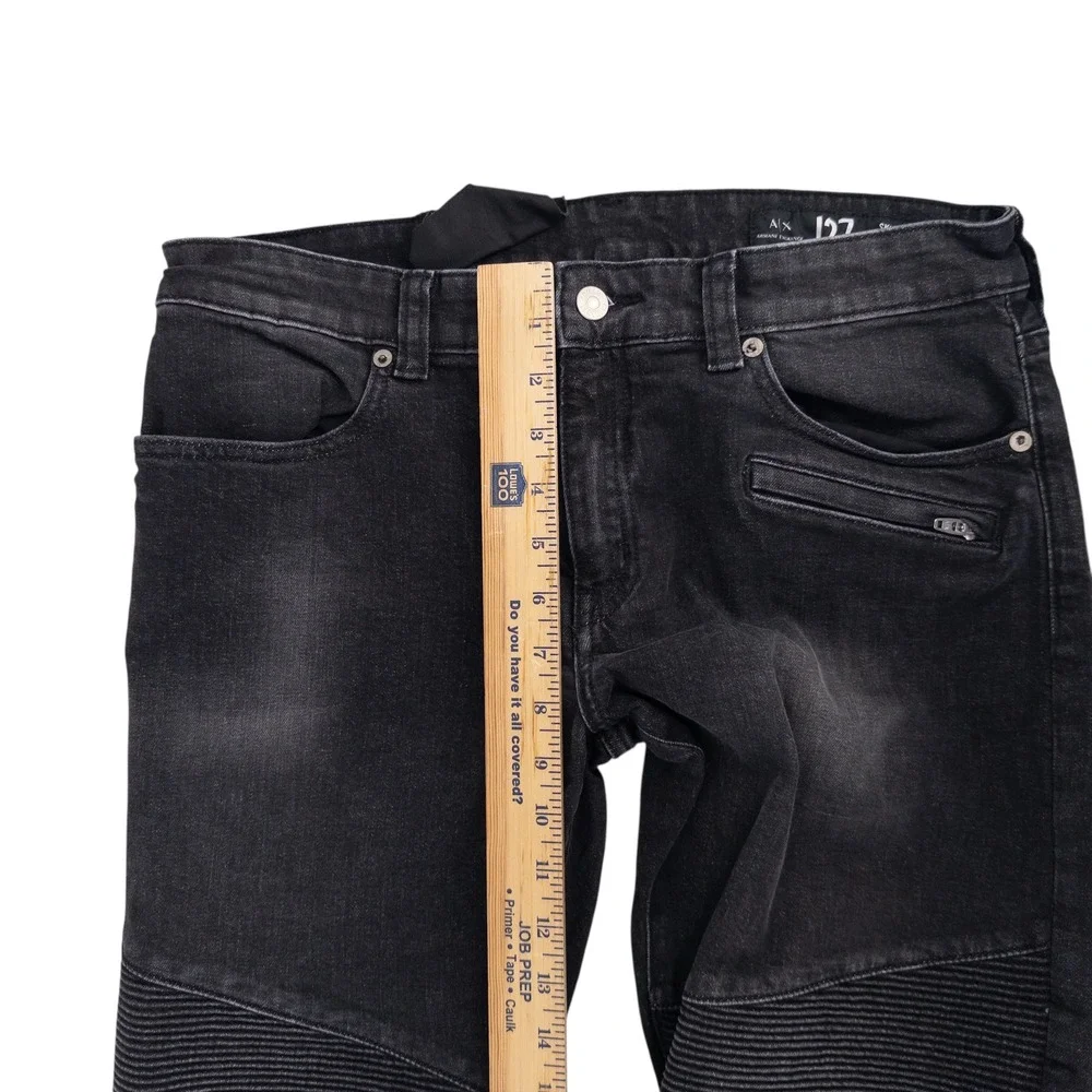 NWT Armani Exchange Mens 33x31 Black J27 Skinny Biker Moto‎ Jeans Stretch Denim